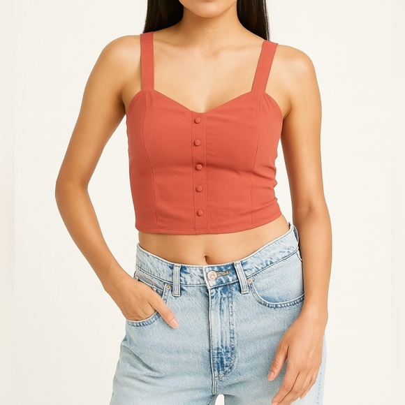 Abercrombie & Fitch Raspberry Sorbet Cropped Cami Sweetheart Neckline Size M - Picture 1 of 12